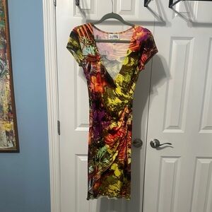 Joseph Ribkoff Multi-color Faux Wrap Midi Dress V-Neck